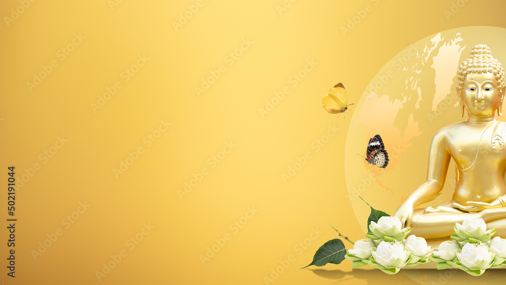 Buddha statue and lotus flowers on gold background. Stock Photo | Adobe ...