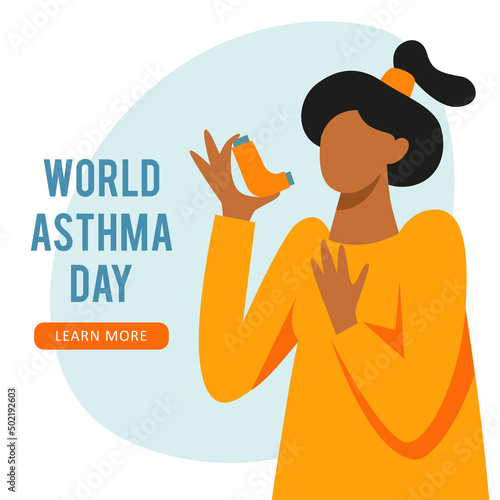 A vector composition with a woman using inhaler. World asthma day