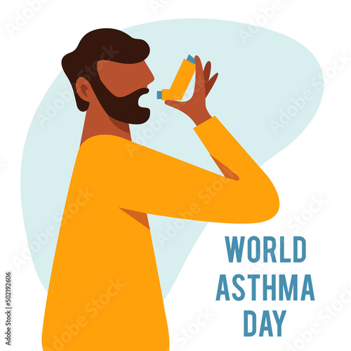 A vector composition with a man using inhaler. World asthma day