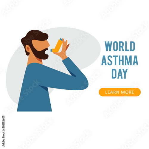 A vector composition with a man using inhaler. World asthma day