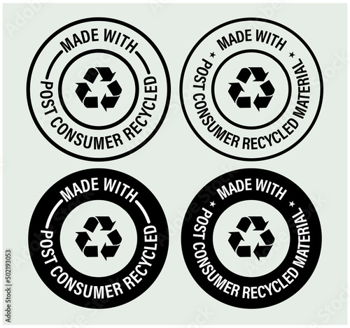 environment friendly abstract. made with post consumer materials vector icon set. 