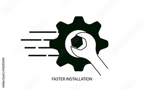 faster installation vector symbol, black in color, industrial abstract.