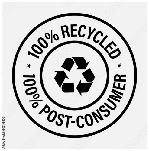 100% recycled, 100% post consumer vector icon