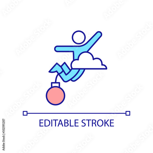 No freedom RGB color icon. Feeling guilty. Anxiety and worry. Lack of independence and choice. Isolated vector illustration. Simple filled line drawing. Editable stroke. Arial font used