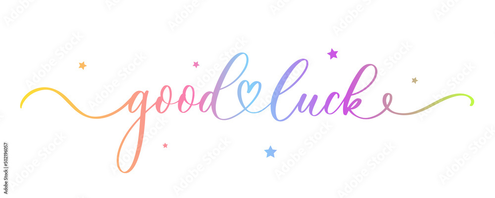 Good Luck lettering inscription. Handwritten modern calligraphy, brush painted letters. Template for greeting card, poster, logo, badge, icon, banner, tag.