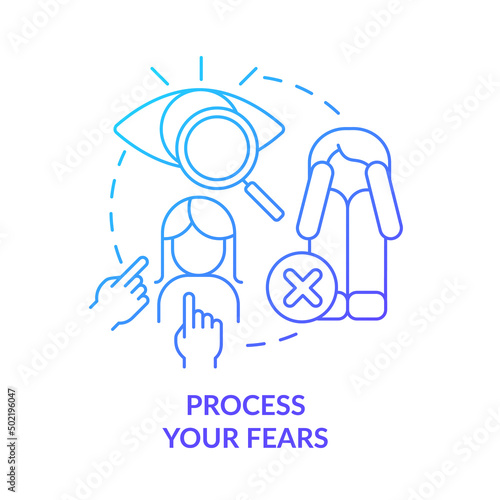 Process your fears blue gradient concept icon. Self-care strategy abstract idea thin line illustration. Overcome phobias, panic attacks. Isolated outline drawing. Myriad Pro-Bold font used