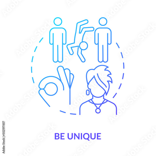 Be unique blue gradient concept icon. Exercise for self appreciation abstract idea thin line illustration. Be irreplaceable, different. Isolated outline drawing. Myriad Pro-Bold font used