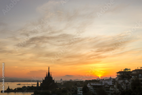 sunrise with shadow temple in pattaya, thailand © sai