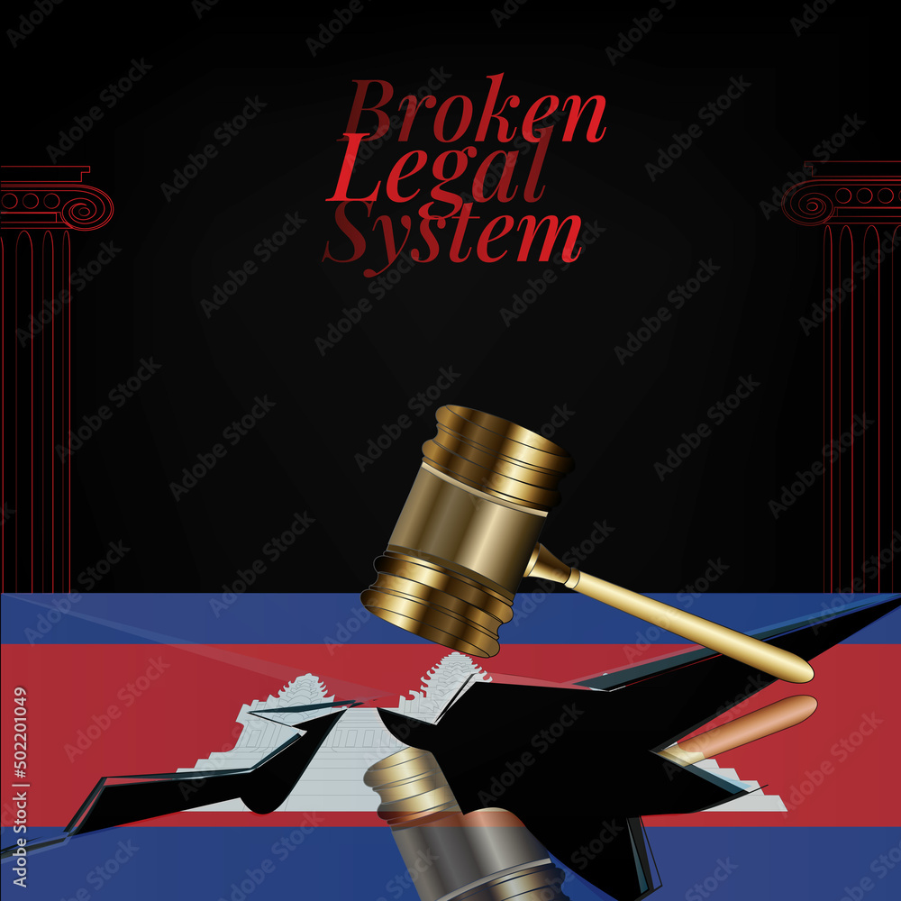 Cambodia's broken legal system concept art.Flag of Argentina and a gavel