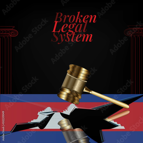 Cambodia's broken legal system concept art.Flag of Argentina and a gavel