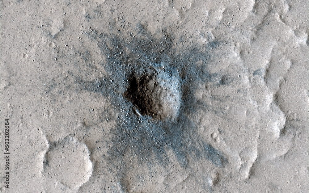 An impact crater in Mars. Digital enhancement. Elements by NASA - obrazy, fototapety, plakaty 