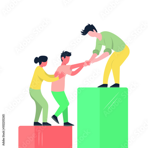 Vector characters. Support and assistance from loved ones. The faith of the parents in the child. Colored flat illustration.