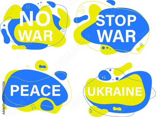 Vector liquid and fluid background illustration of No War, stop war, peace, ukraine. ukraine support concept. No war and military attack in Ukraine poster. yellow and blue colors of Ukrainian flag