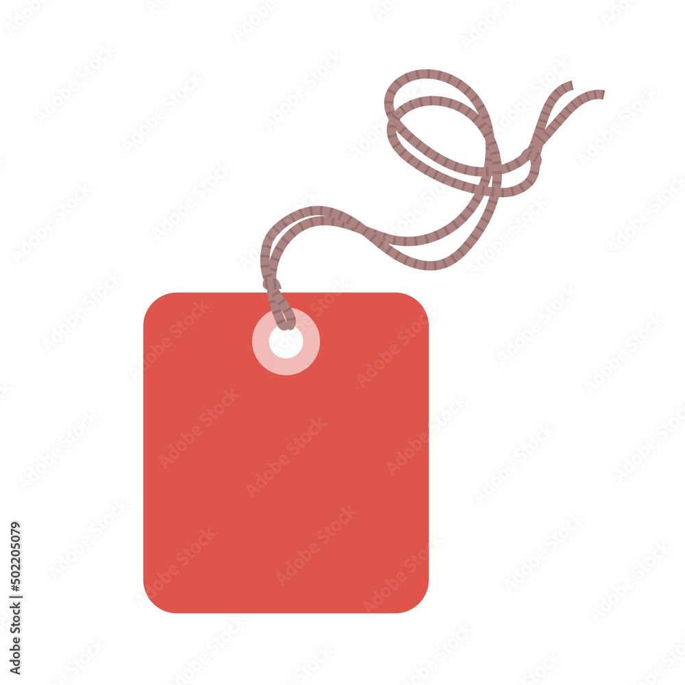 Fototapeta premium Empty price red tag on string. Store label for product, clothes. Discount, sale, purchase. Vector graphic illustration isolated on white background