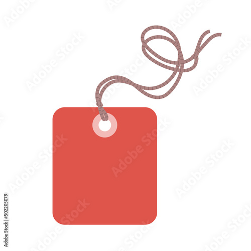Empty price red tag on string. Store label for product, clothes. Discount, sale, purchase. Vector graphic illustration isolated on white background