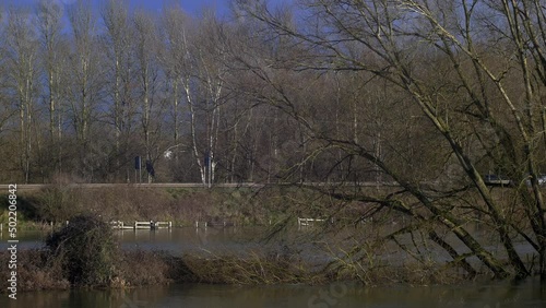 The flooded river valley (Seacourt Stream) next to the A34 main road in Oxford photo