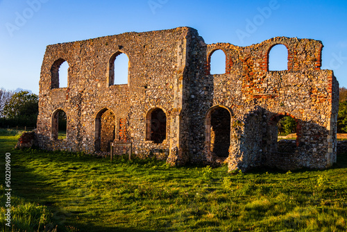 Tela The remains and ruins of Grey Friars friary on the hill at Dunwich beach Suffolk east Anglia England