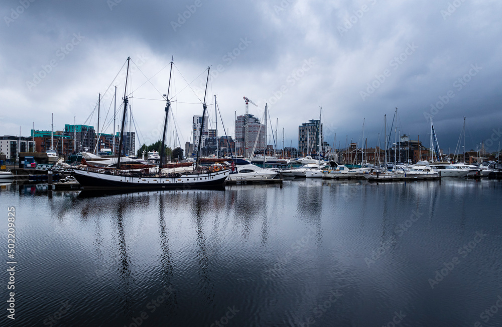 A wet cloudy May afternoon at the Marina in Ipswich Suffolk east Anglia England