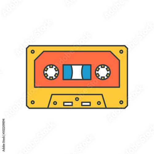 Vintage tape cassette multicolored pop art groovy style vector cartoon illustration
