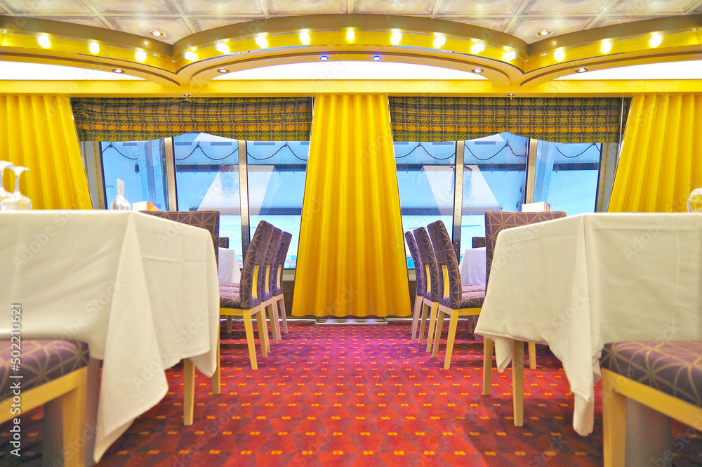 Elegant formal Lounge Bar Restaurant dining room on luxury cruise ship ...