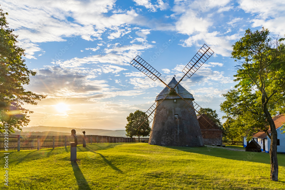 Fototapeta premium windmill Kuzelov at sunset, South Moravia Czech Republic