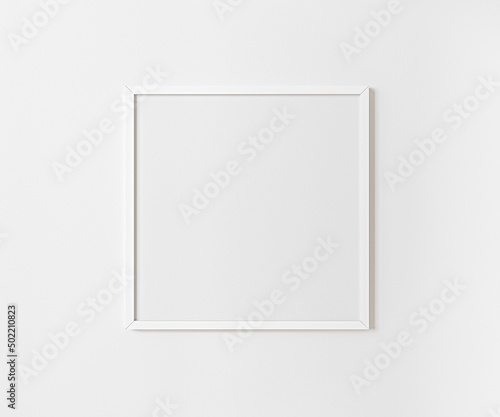 White empty square frame mock up on white wall, 1:1 ration, white picture frame mockup, 3d rendering