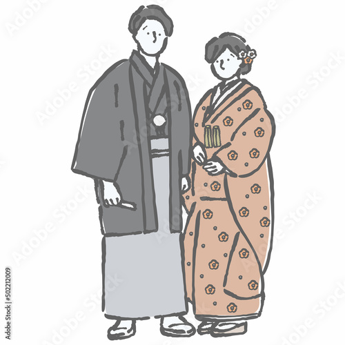 和装　結婚式　新郎新婦　イラスト　