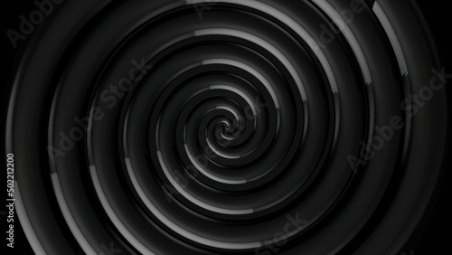 Animation of a gray twisted spiral. Animation. Hypnotizing black and grey spiral turning photo