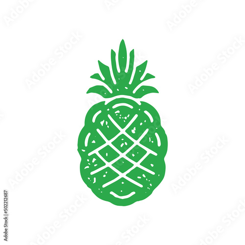 Hand drawn ornamental pineapple with peel and leaves green grunge texture vector illustration