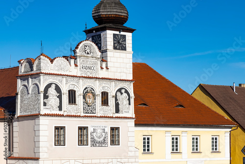 Town hall on square in Volyne, Southern Bohemia, Czech Republic