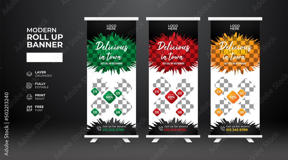 Modern and creative Food and restaurant Roll Up Banner template