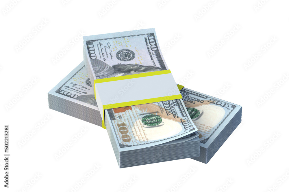 Dollar banknotes isolated on white background. Stack of money. Heap of cash. 3d render Dollar banknotes isolated on white background. Stack of money. Heap of cash. 3d render