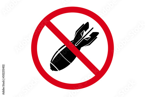 Please Stop bombing, no bomb sign, symbol against war, vector illustration