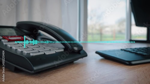 Office desk phone with sound waveform. Seamless loop playback audio spectrum of a telephone conversation