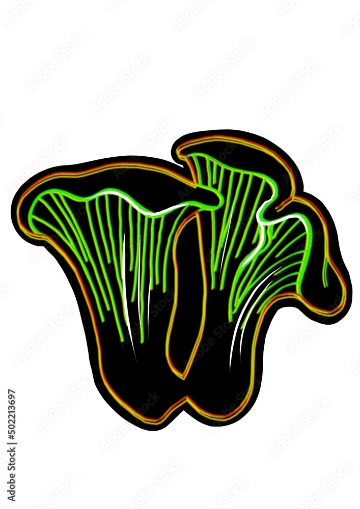 Set of black neon mushrooms on white background clip-art Set of black neon mushrooms on white background clip-art