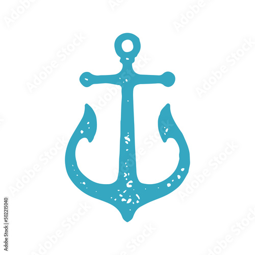 Decorative nautical anchor steel sharp thorn ship equipment with hole hanging blue grunge texture