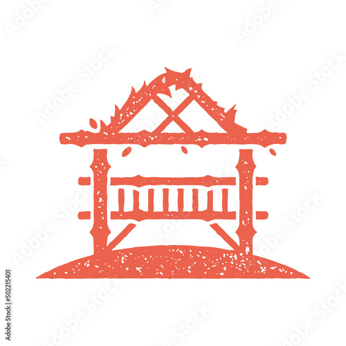 Outdoor facade summer bungalow hut arbor pavilion recreational leisure activity red grunge texture