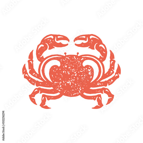 Natural nautical crab with pincers red hand drawn minimalist grunge texture vector illustration