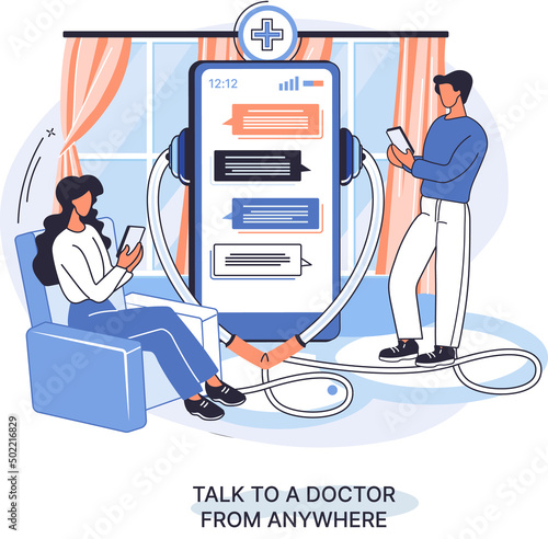 Online medical services mobile application consultation and prescription medicine professional doctor connecting and giving consultation for patient anywhere telemedicine metaphor, health care program