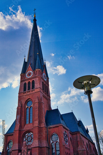 Turm der Nathanaelkirche, Kirche im Stadtteil Lindenau, Leipzig, Deutschland photo