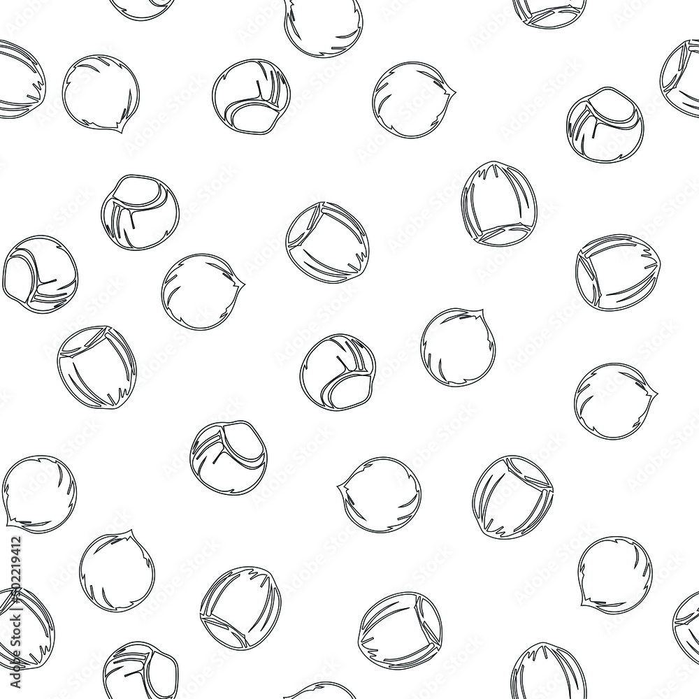 Hand drawn vector seamless pattern with shelled and whole hazelnuts. For backgrounds, packaging, ads, interiors, labels and other designs.