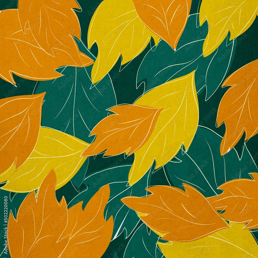 Fototapeta premium Retro seamless pattern with abstract doodle leaves