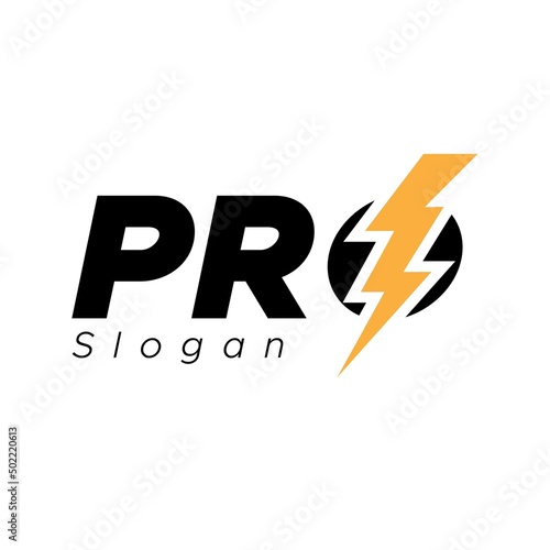 pro text with thunder logo template vector design