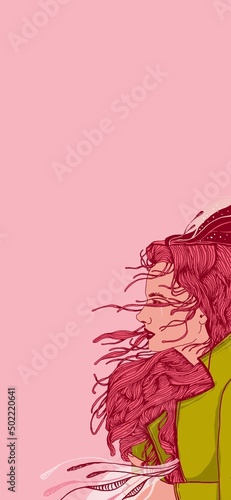 Girl hand drawing portrait open mind and fashion style vector colouring wallpapers with beautiful and dreaming hair detailed sad and cry by small tears (ID: 502220641)