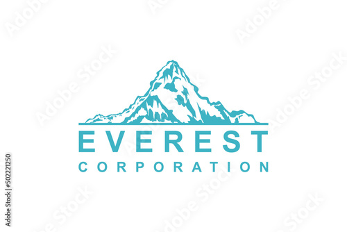 Simple Modern Mountain Landscape Logo Design Vector, Rocky Ice Top Mount Peak Silhouette