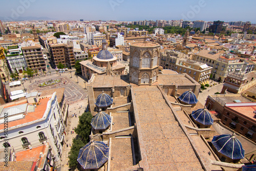 View of old town of Valencia from the tower Miguelete of Valencia Cathedral, Spain