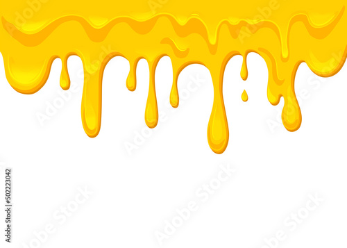 Flowing Melted cheese isolated on white background. Processed cheese wallpaper .Borders of a vector cartoon of hot cheddar, parmesan. 