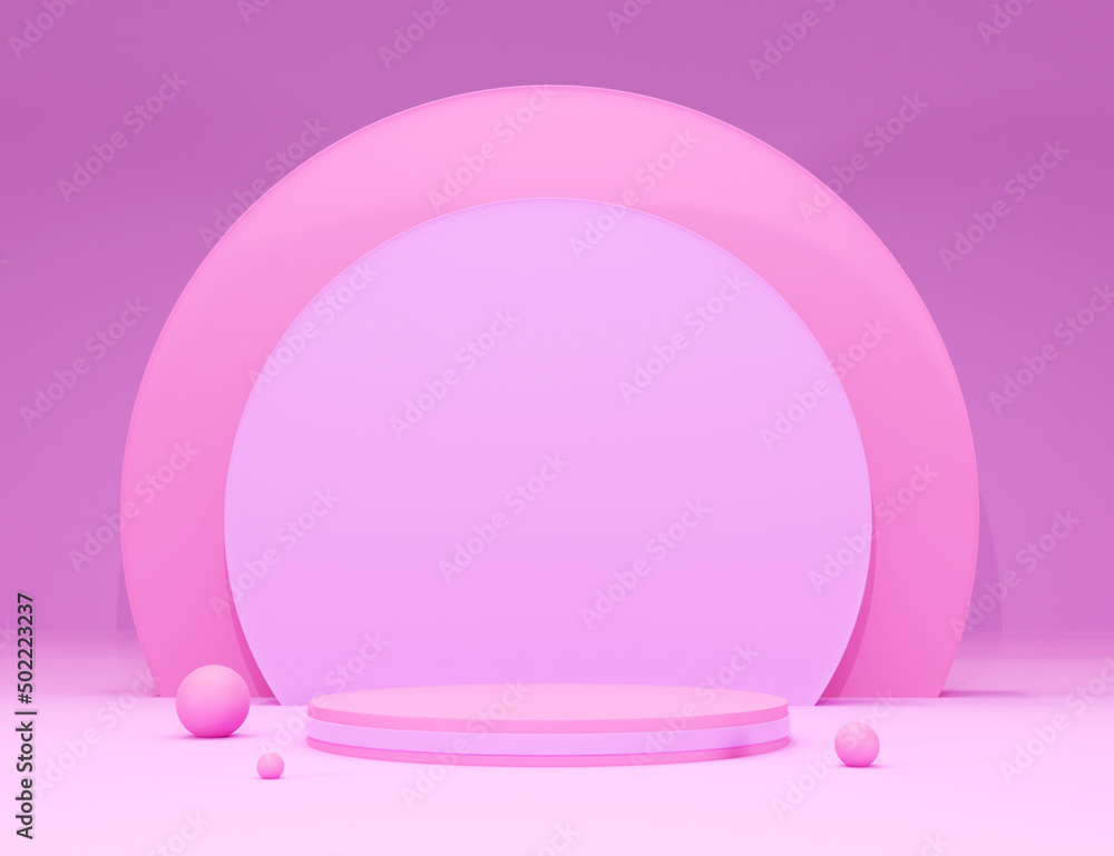 Abstract 3d realistic pink cylinder pedestal podium display and pink sphere