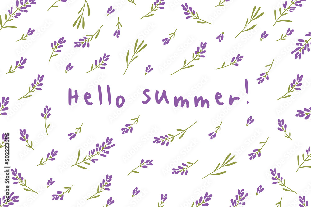 Hello summer. Floral background with lavender flowers. Hand drawn elements for your design. Vector Hello summer. Floral background with lavender flowers. Hand drawn elements for your design. Vector