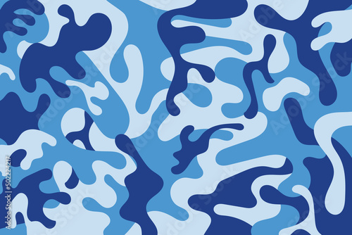 camouflage soldier pattern design background. clothing style army blue camo repeat print. vector illustration